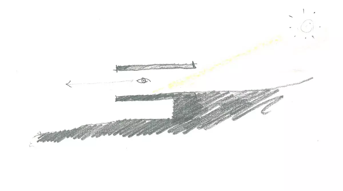 Croquis de vivienda bioclimática y estudio de luz diseñada por el estudio de arquitectura SEA.
