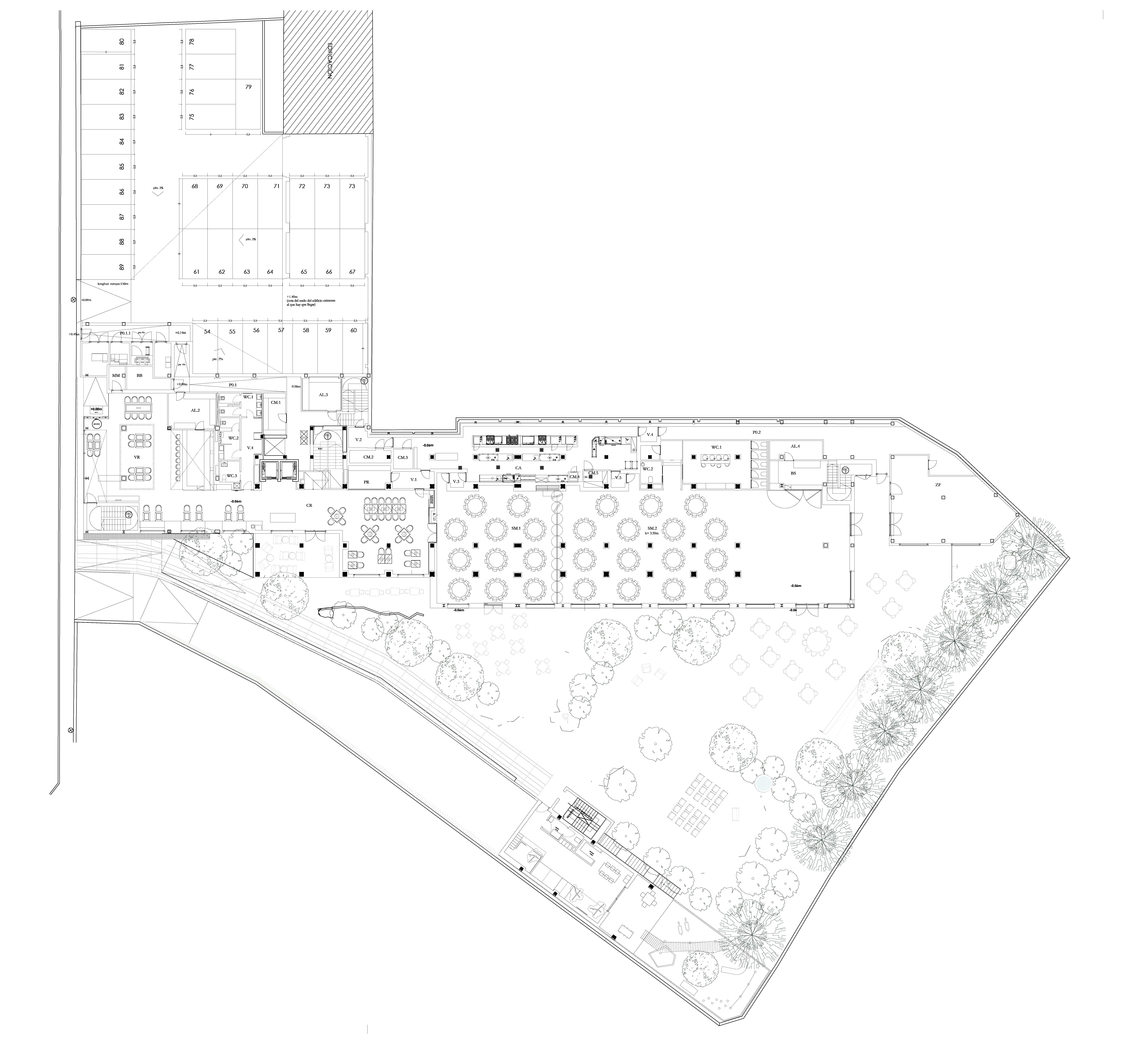 Plano de primera planta de hotel en Lugo, con distribución de habitaciones diseñada por estudio de arquitectura SEA.