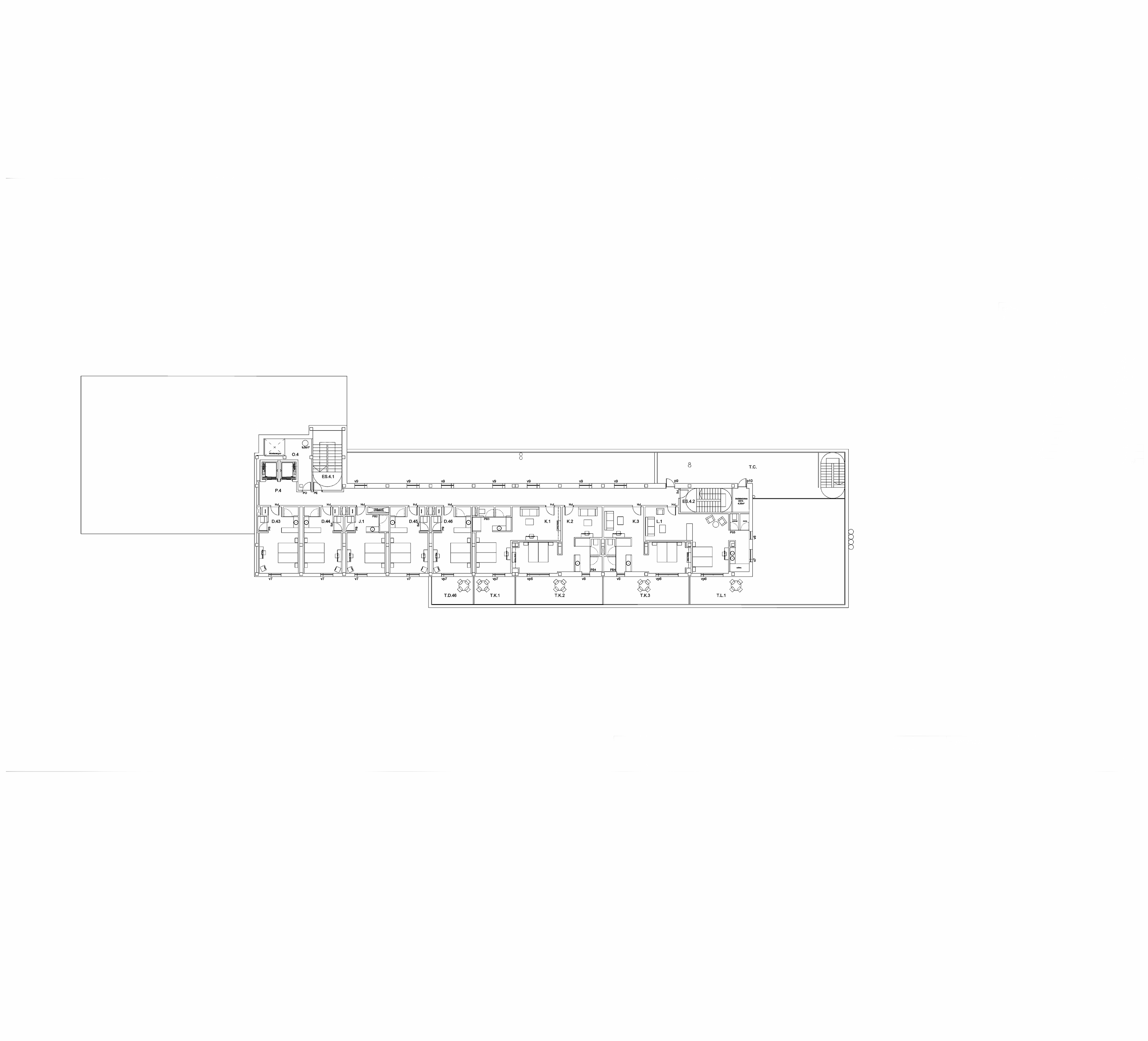 Plano de cuarta planta de hotel en Lugo, con distribución de habitaciones diseñado por estudio de arquitectura SEA.