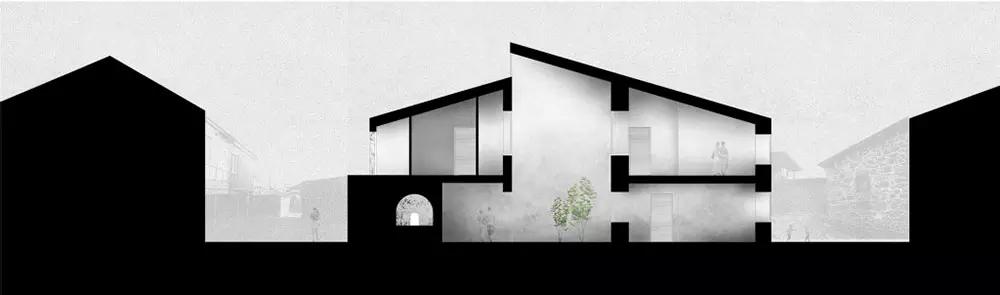 Plano de sección del edificio y sus espacios comunes por estudio de arquitectura SEA.